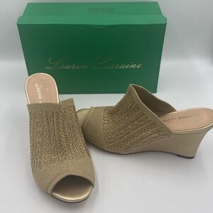 Lauren Lorraine‎ Martha Women's Wedge Sandal Gold Glitter Rhinestones Size 11